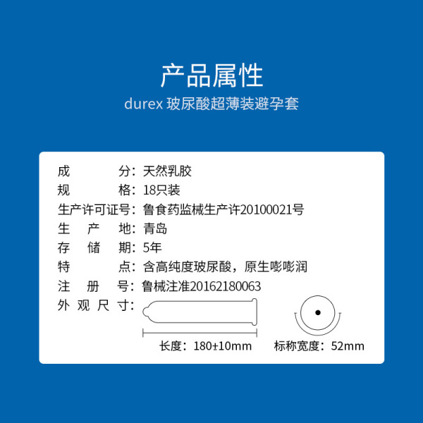 杜蕾斯润薄玻尿酸避孕套18只装超薄超润滑安全套成人计生用品53193