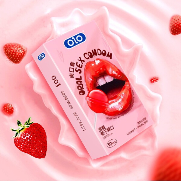 OLO超薄口娇套避孕套10只装口专用套夜场无储精囊草莓味安全套情趣品