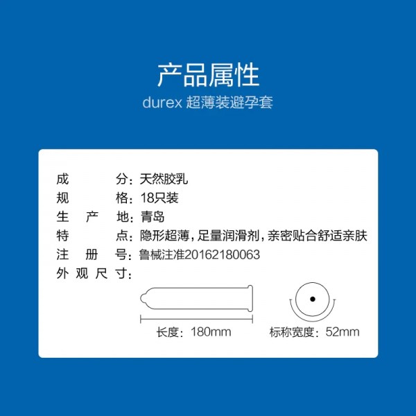 杜蕾斯超薄隐男用18只装feel避孕套安全套成人用品情趣用品计生